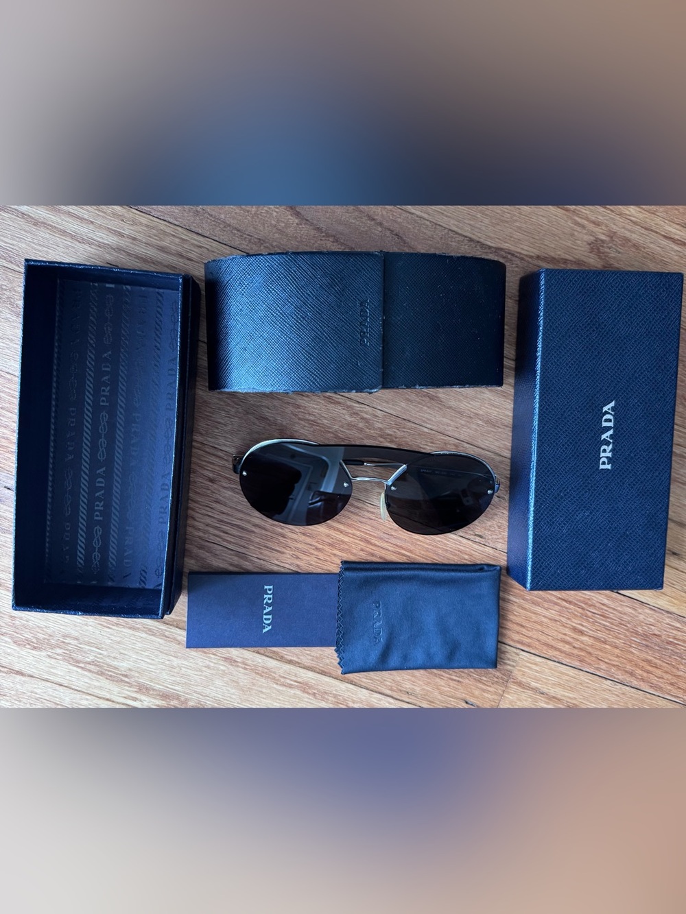 PRADA 65T CINEMA Round Sunglasses Silver Rimless Metal PR65TS